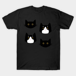 Cute Black and tuxedo Cat Pattern T-Shirt